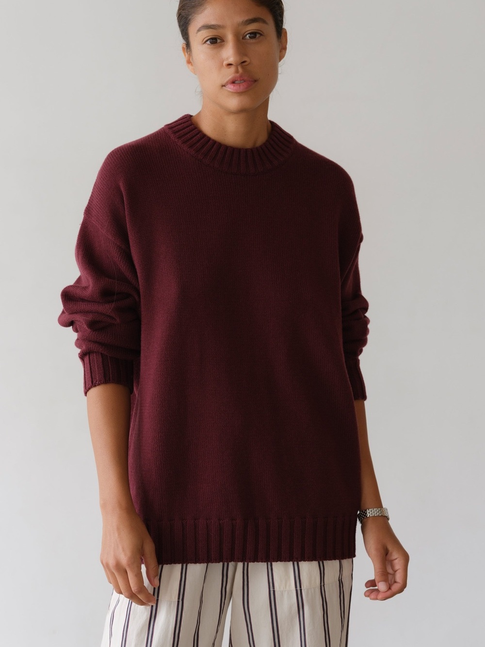 Donni The Cotton Cashmere Crewneck Sweater Oxblood Small